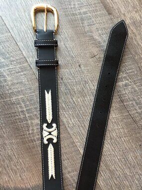 Vintage Celine White Stitch Embroidered Belt